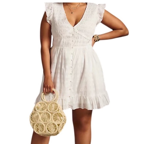 Anthropologie Peregrine Smocked Flutter Sleeve Mini Dress 3X - Picture 7 of 7